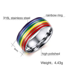 Gay Pride Wedding Rings Stainless steel Engagement Rings 8mm