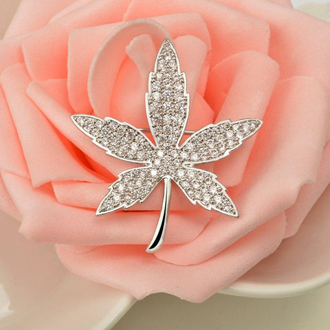 Genuine Unisex Silver Plated Crystal Leaf Brooch