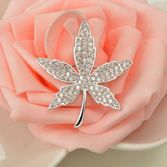 Genuine Unisex Silver Plated Crystal Leaf Brooch