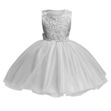 Girls Tulle Lace Flower Bridesmaid Gown Backless Dress with Bow