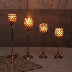 Gold Crystal Tealight Candlesticks Pillar Candle Holders Lantern for Home Wedding Bar Table Centerpiece Party Decoration