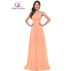 Grace Karin Sweetheart Long Bridesmaid Dress Ruched Bodice Chiffon