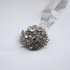 Grooms  Boutonniere Ivory Rhinestone Wrist Corsage