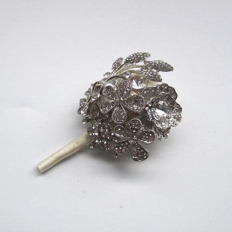 Grooms  Boutonniere Ivory Rhinestone Wrist Corsage