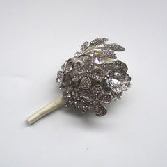 Grooms  Boutonniere Ivory Rhinestone Wrist Corsage