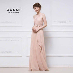 Halter A-Line Chiffon Bow tie Waistband Sleeveless Floor-Length Long Bridesmaid Dress