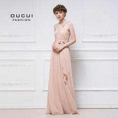 Halter A-Line Chiffon Bow tie Waistband Sleeveless Floor-Length Long Bridesmaid Dress