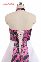 Halter Ball Gown Wedding Dress Pink Camouflage