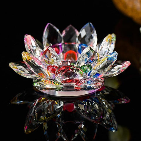 Handmade Crystal Lotus Flower Candle Holders 7 Colors Candlestick Centerpieces