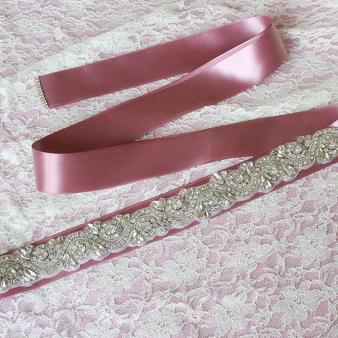 Handmade Crystal Wedding Belt You Pick Ribbon Color