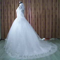 High Neck See Through Back Full Sleeve Wedding Dress Lace Ball Gown