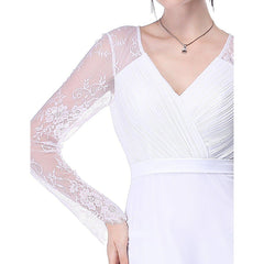 Illusion Long Sleeve Wedding Dress Lace A Line V Neck