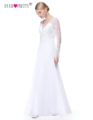 Illusion Long Sleeve Wedding Dress Lace A Line V Neck