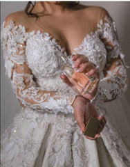 Ivory Wedding Dress Custom Made Lace Pearls Bridal Gown Long Sleeves