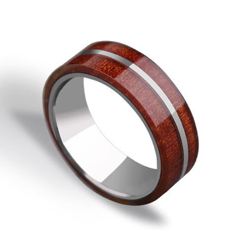 Koa Wood Inlay Men's Tungsten Wedding Band