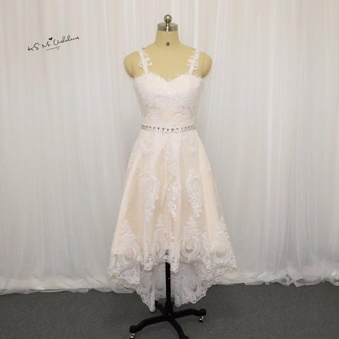 Lace High Low Wedding Dress Belt Princess Short Tulle Bohemian