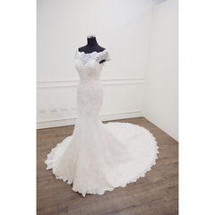 Lace Mermaid Wedding Dress Boat Neck Short Sleeves