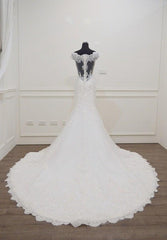 Lace Mermaid Wedding Dress Boat Neck Short Sleeves