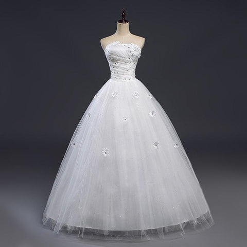 Lace Up Ball Gown Wedding Dress Flower Organza and Tulle