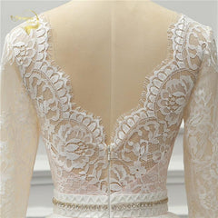 Lace Wedding Dress V Neck Three Quarter Sleeves