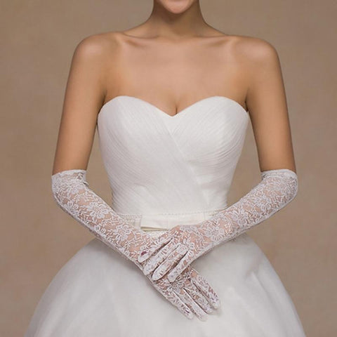 Lace Women Bridal Gloves Elbow Length Full Finger