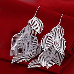 Leaf Drop Earring in White Gold Plated