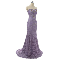 Light Purple  Mermaid Sweetheart Beaded Lace Dress