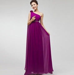 Long Chiffon Bridesmaid Dress Empire Waist with Belt