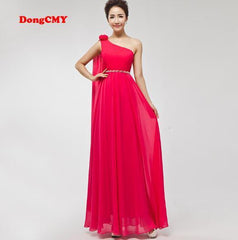 Long Chiffon Bridesmaid Dress Empire Waist with Belt