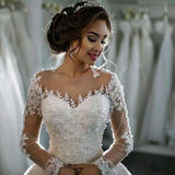Long Sleeves Lace Beaded Ball Gown Bride Dress Wedding Gown