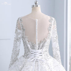 Long Sleeves Lace Up Back Ball Gown Crystal Bead