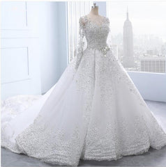 Long Sleeves Lace Up Back Ball Gown Crystal Bead