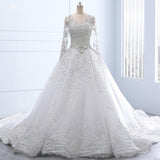 Long Sleeves Lace Up Back Ball Gown Crystal Bead