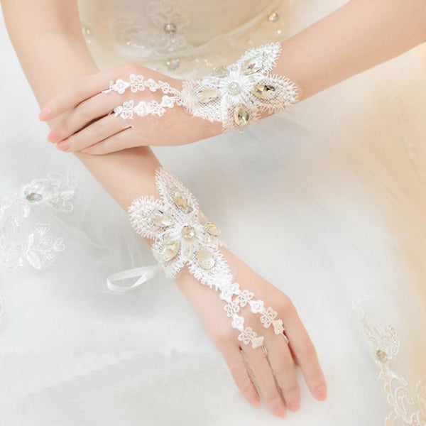 Luxury Sparkling Sequins Lace Wedding Gloves