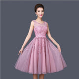 Many Colors Illusion Flowers Beading A-line Knee Length Bridesmaids Dress
