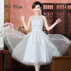 Many Colors Illusion Flowers Beading A-line Knee Length Bridesmaids Dress