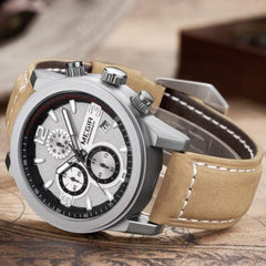 Megir Analog Quartz Watch  Leather  Waterproof