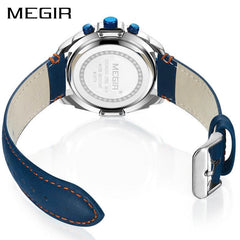MEGIR Sports Chronograph Leather Band Quartz Men's Wristwatch