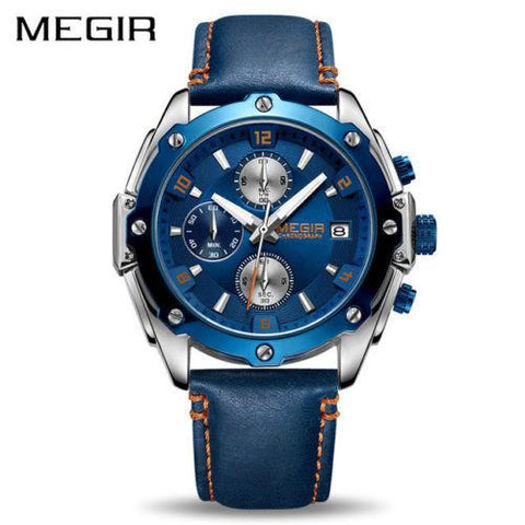 MEGIR Sports Chronograph Leather Band Quartz Men's Wristwatch