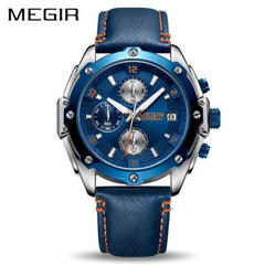 MEGIR Sports Chronograph Leather Band Quartz Men's Wristwatch