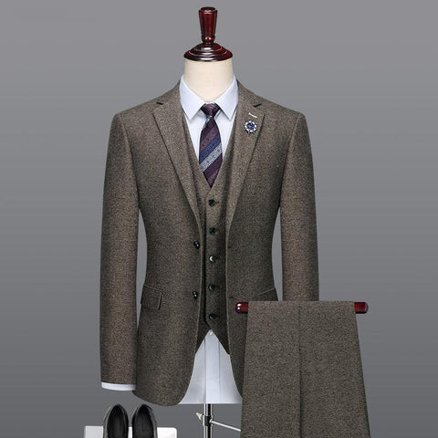 men suit brown single breasted two button slim fit groom wedding party