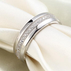 Men's Wedding Band Sterling 925 Silver Simulated Diamond Ring