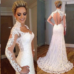 Mermaid Long Sleeve Wedding Dresses Illusion Lace