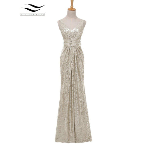 Mermaid Sequined V Neck Bridesmaid Dress