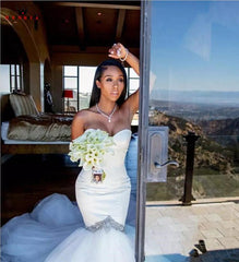 Mermaid Sweetheart Big Train Tulle Crystal Beaded  Luxury Wedding Dress