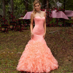 Mermaid Sweetheart Lace Up Back Bridesmaid Dresses Ruffled Organza