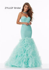 Mermaid Sweetheart Lace Up Back Bridesmaid Dresses Ruffled Organza