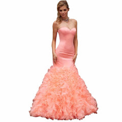 Mermaid Sweetheart Lace Up Back Bridesmaid Dresses Ruffled Organza