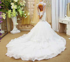 Mermaid wedding dresses tulle long sleeve backless beauty