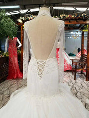 Mermaid wedding dresses tulle long sleeve backless beauty